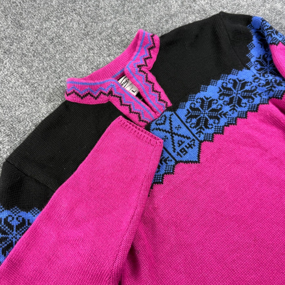 Obermeyer Joan Sweater Large Pink Black Nordic Wool Blend Pullover Womens
